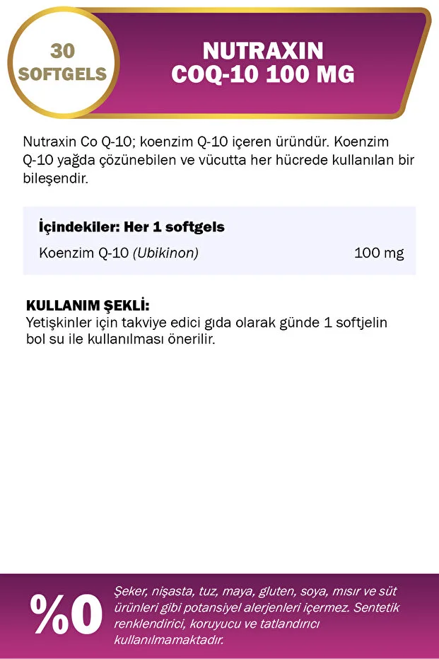 Koenzim Q10 100 Mg Takviye Edici Gıda 30 Yumuşak Kapsül - Coenzym, Coq10